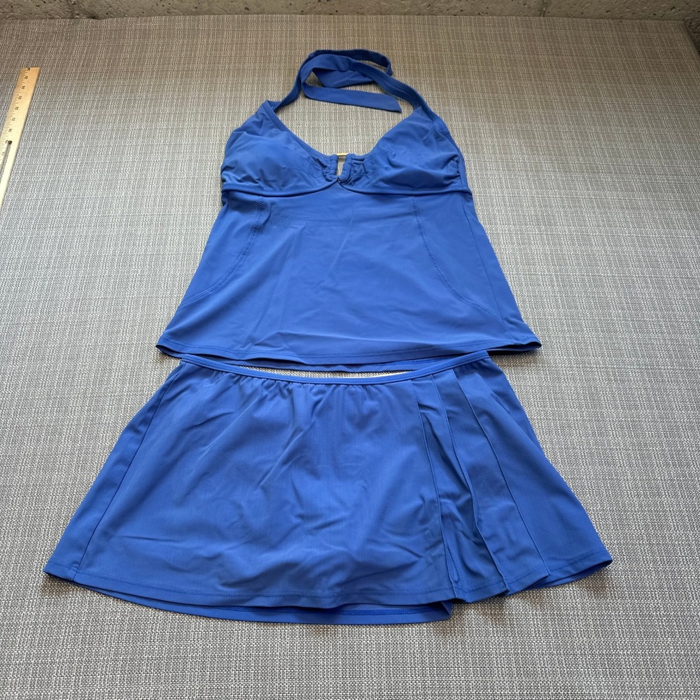 Lands End Blue Halter Tankini Top and‎ Swim Skirt Set Womens Size 8